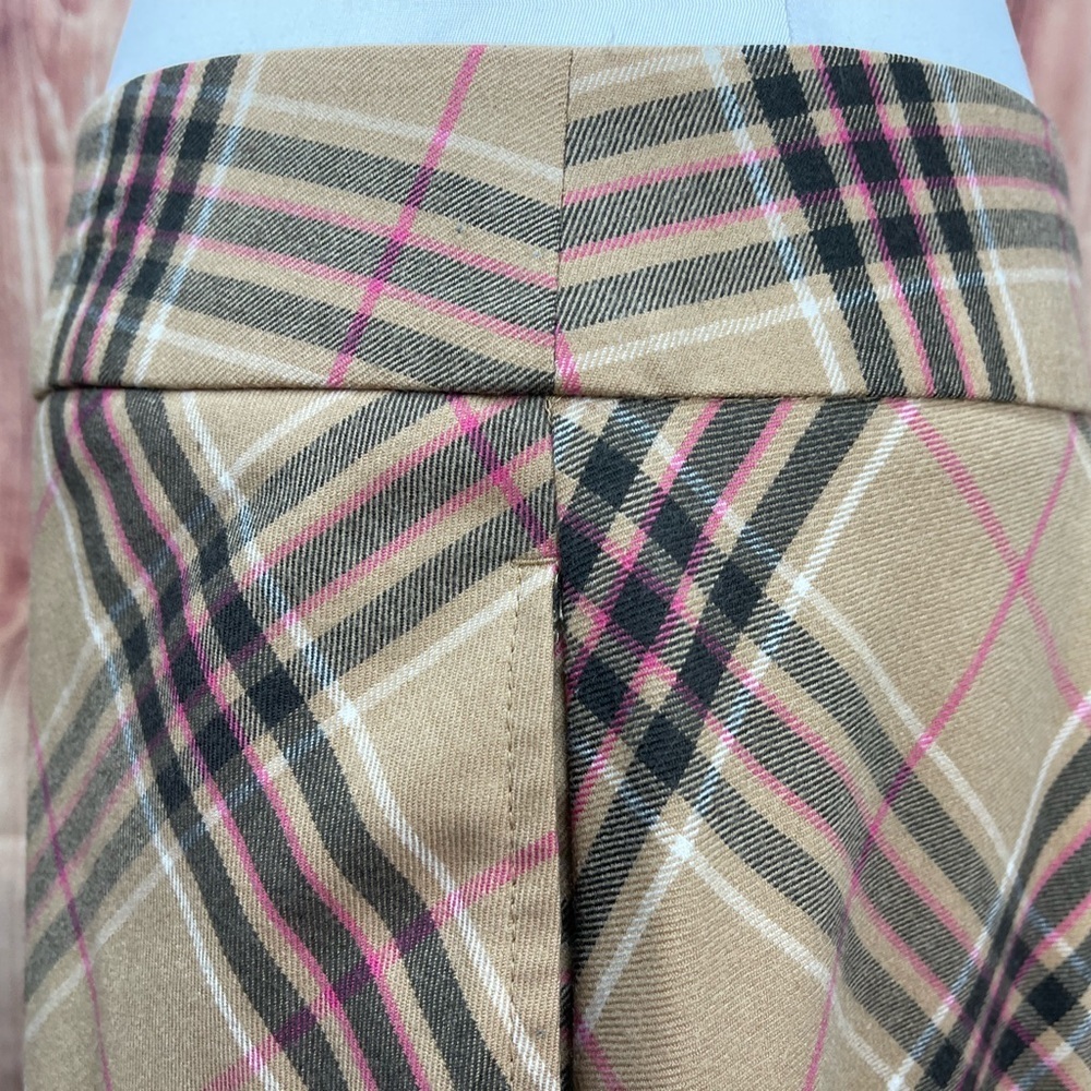 Lands’ End Tan black pink plaid wool blend knee length A-line skirt size 10 - Picture 7 of 16